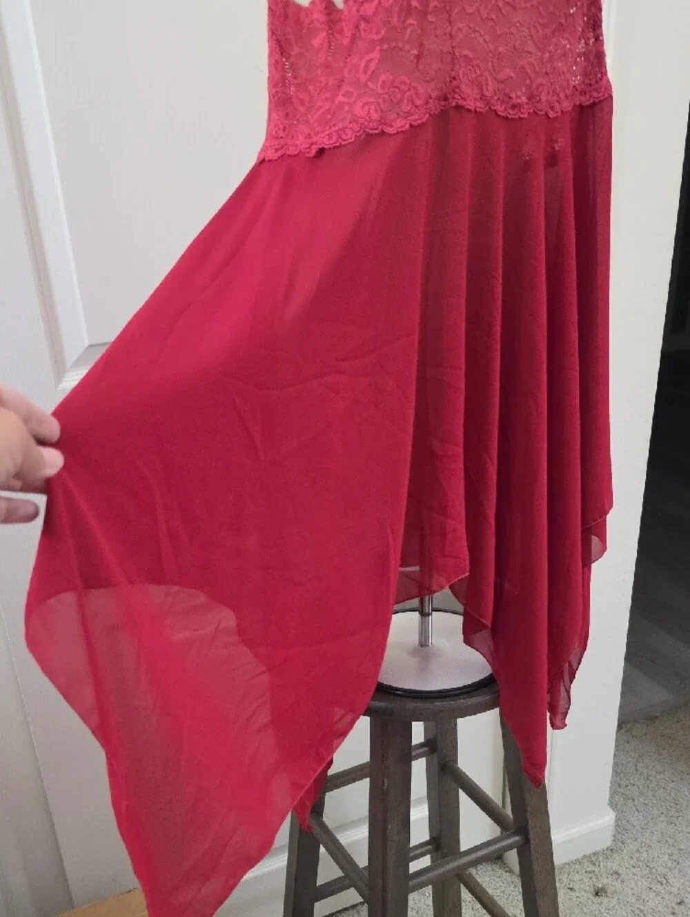 Venus | Burgundy Lace Bodice Handkerchief Hem Slip Dress XL - Picture 3 of 8
